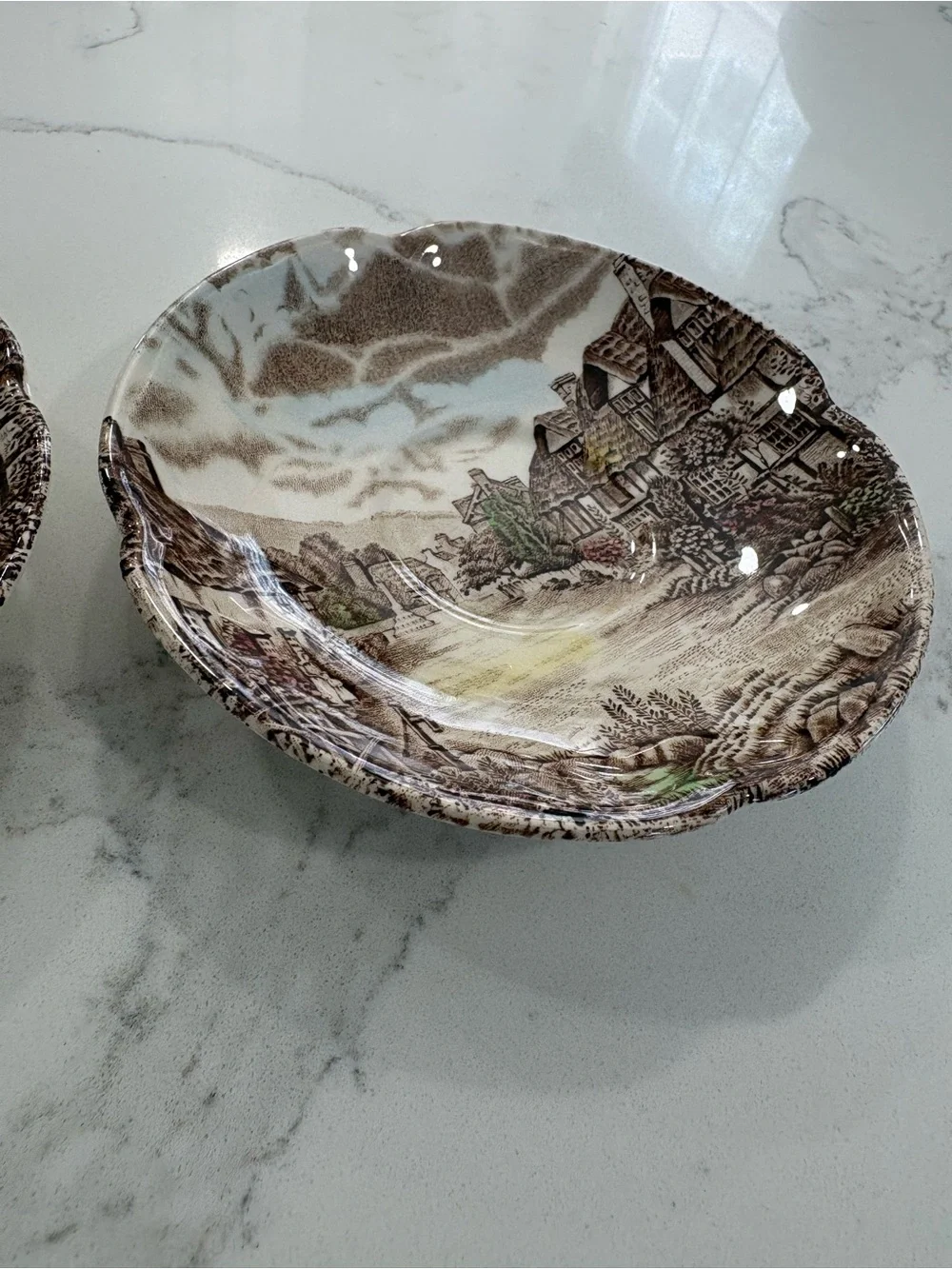 Olde English Countryside Johnson Bros Scenic Toile Print Small Plates Set of 2